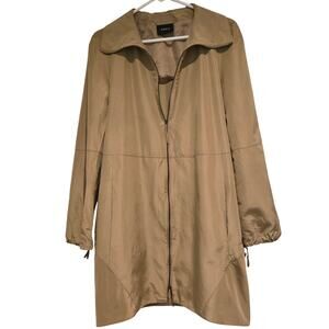 Akris Water-Repellant Khaki Silk Full Zip Lighweight Coat Jacket, Size 8